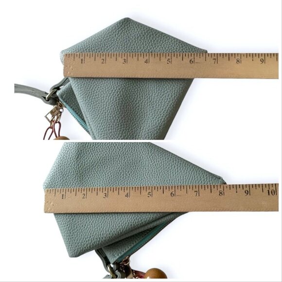 Vegan Leather Tote Bag with Triangle Pouch.  Blue/Seafoam - Picture 8 of 11